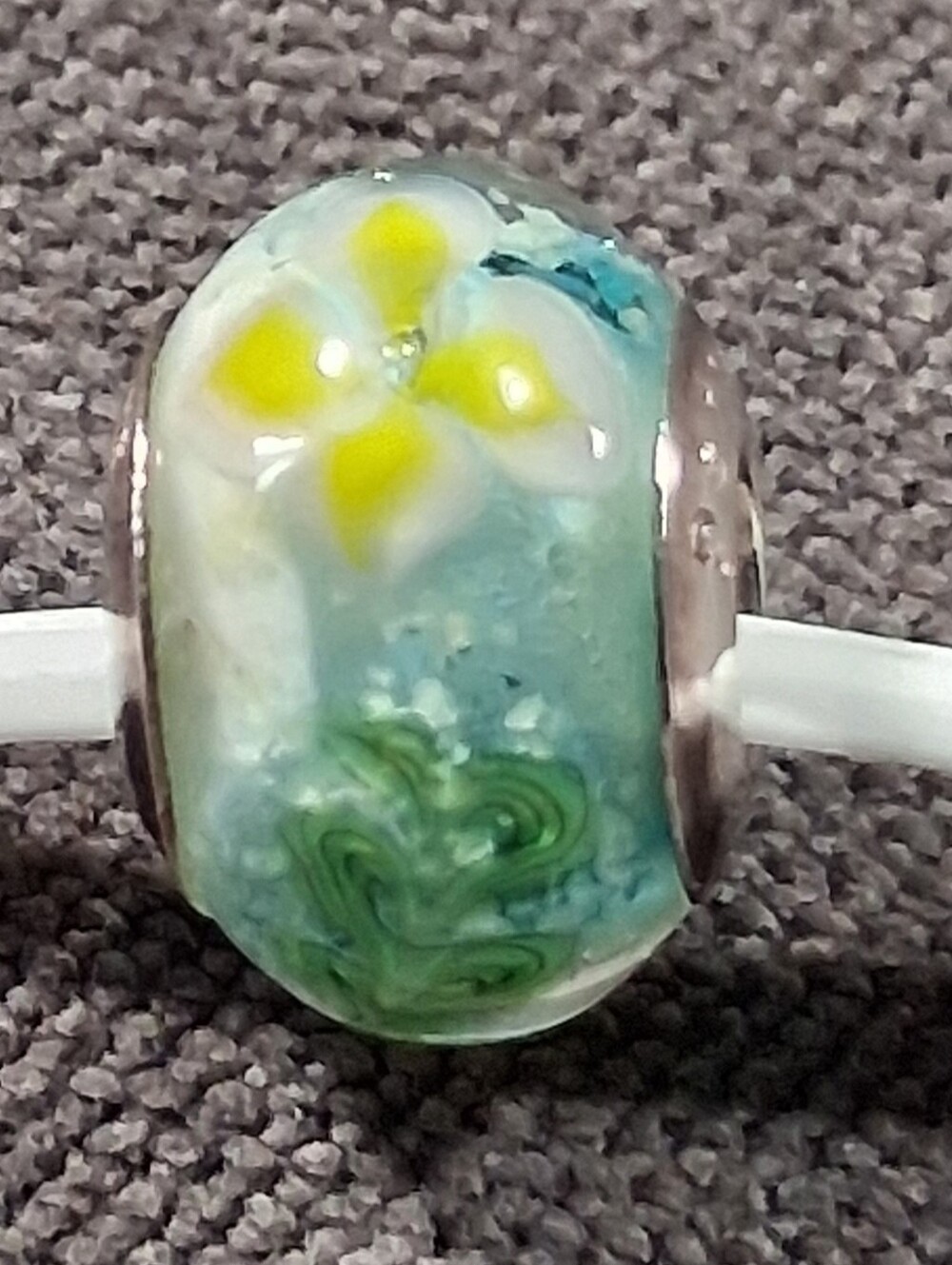 Persona 925 Sterling Silver Murano Glass Yellow White Flower Bead Charm VG